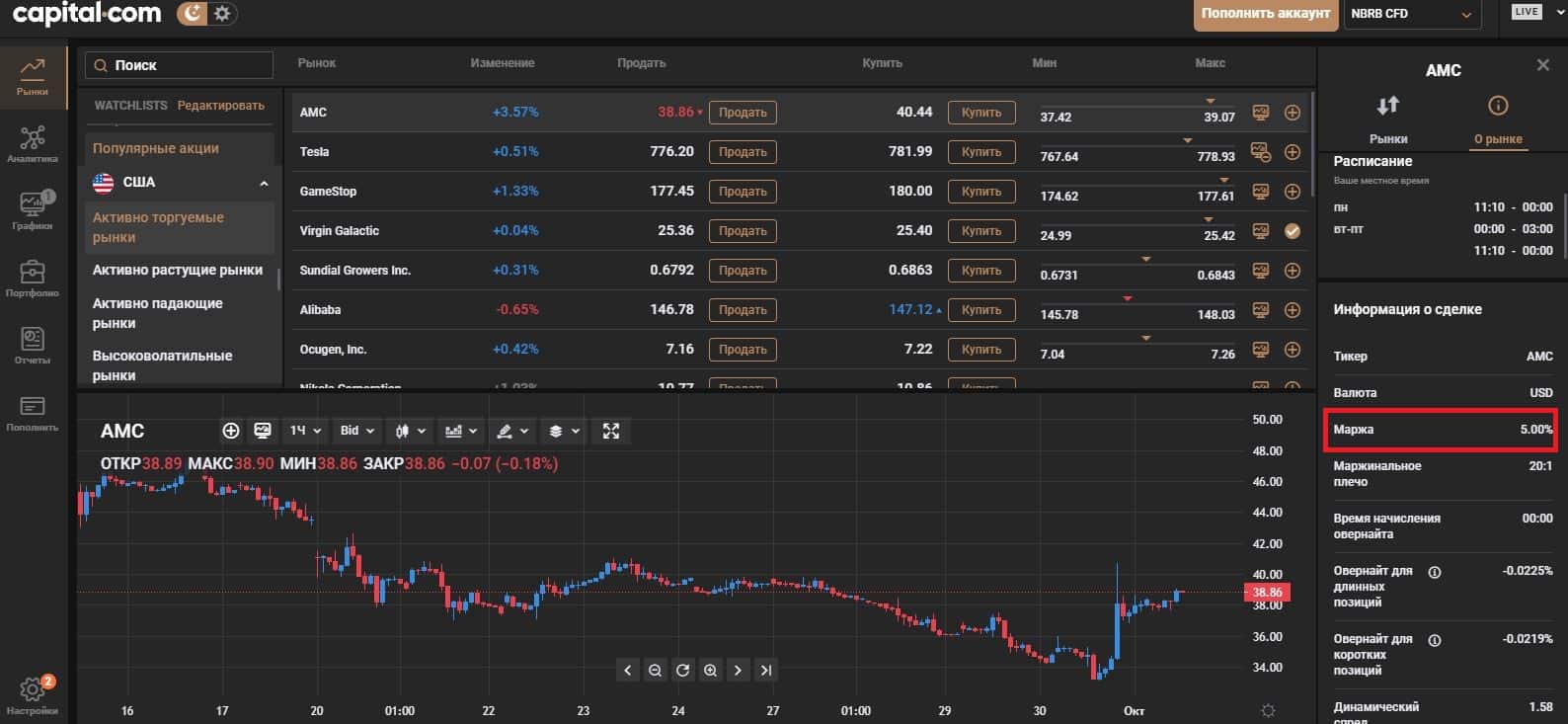 Capital.com интерфейс торговли