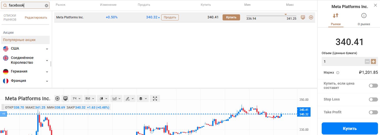 Покупка акций фейсбук