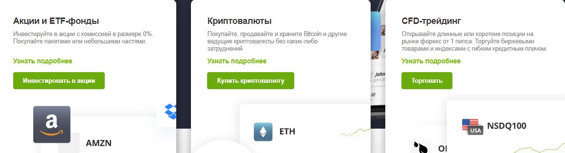 Активы, доступные на eToro